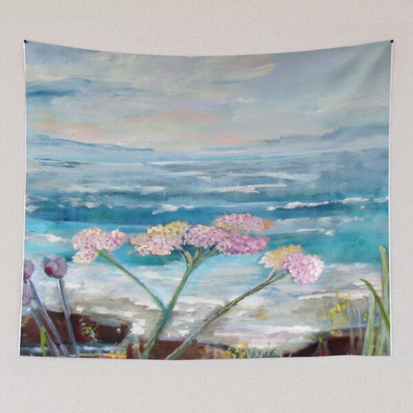 Item preview, Rølliker og Østersøen. Pink flower and the Baltic Sea. Original painting by Susanne Anker designed and sold by Susanne Anker.