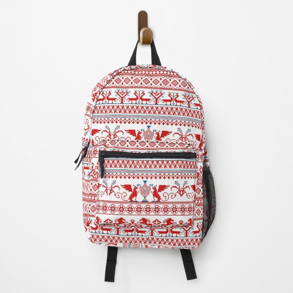 Red russian traditional ornament Backpack