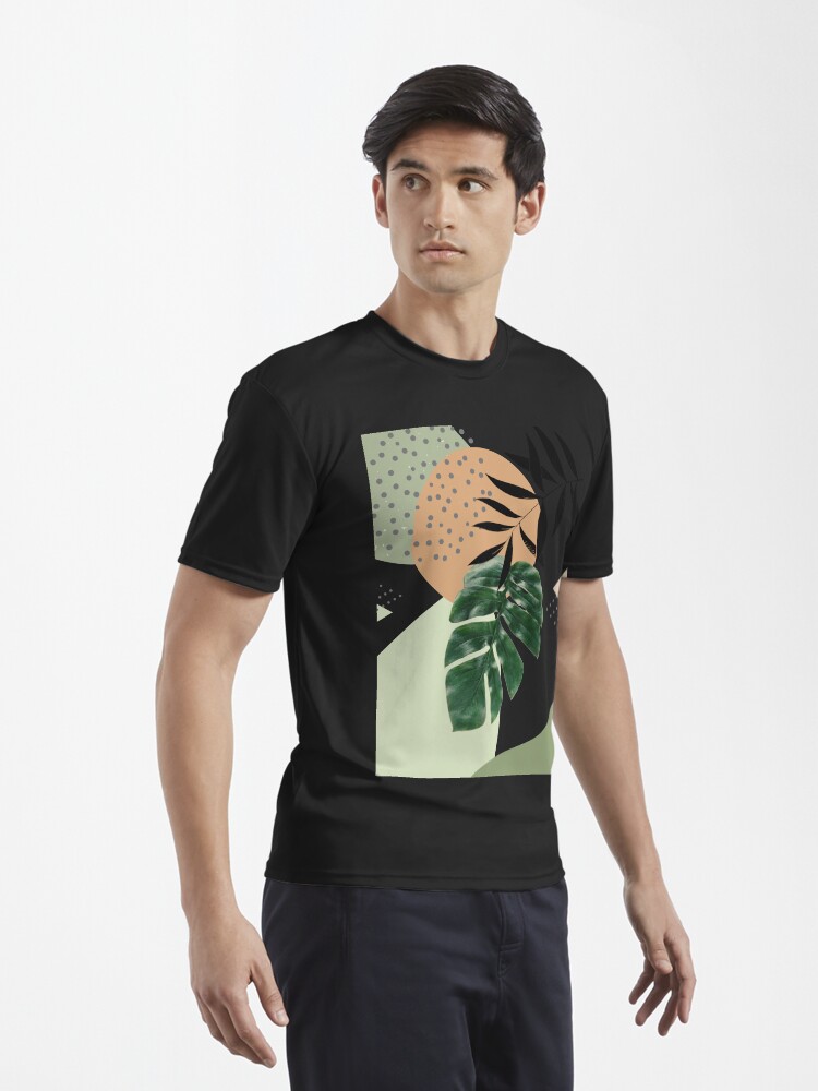 Imagen 3 de 7, Camiseta deportiva con la obra Arte abstracto tropical Monstera con formas suaves en cálidos tonos terrosos con hojas verdes I, diseñada y vendida por AbstractTrace.