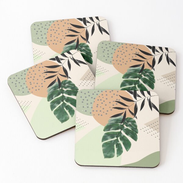 Item preview, Tropical Monstera Abstract Art with soft shapes in warm earthy tones with green leaves I designed and sold by AbstractTrace.