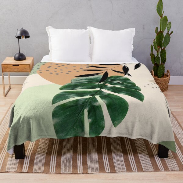 Item preview, Tropical Monstera Abstract Art with soft shapes in warm earthy tones with green leaves I designed and sold by AbstractTrace.