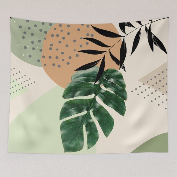 Item preview, Tropical Monstera Abstract Art with soft shapes in warm earthy tones with green leaves I designed and sold by AbstractTrace.