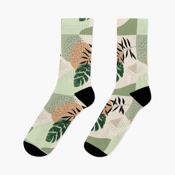 Item preview, Tropical Monstera Abstract Art with soft shapes in warm earthy tones with green leaves I designed and sold by AbstractTrace.
