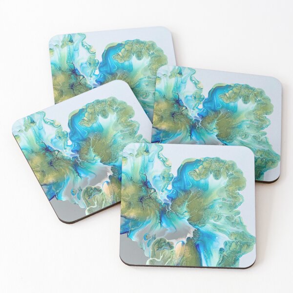 Item preview, Beautiful Ocean Sound Blue, Grey, and Gold Abstract Fluid Art. Pour Art designed and sold by CrystalCoast.