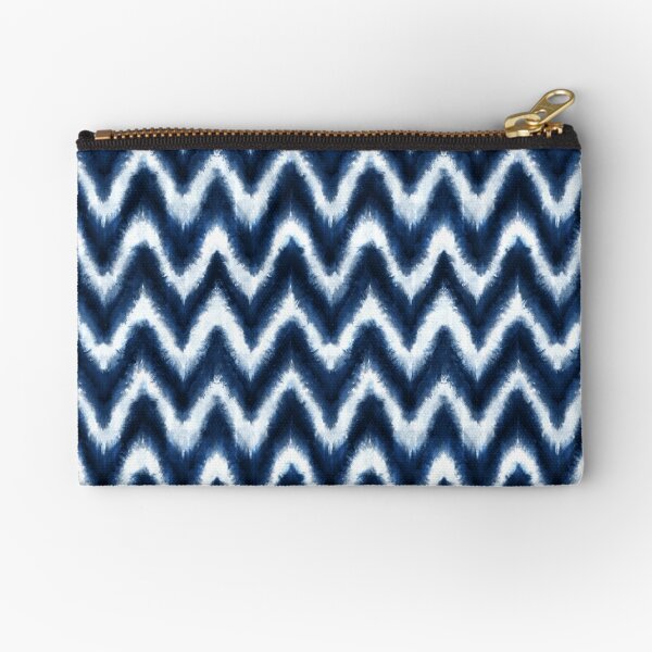 Shibori Chevron hand-dyed indigo blue white Zipper Pouch