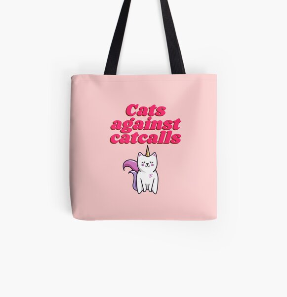 Download Funny Feminist Cat Giving Middle Finger Cat Bag Cats Against Catcalls Tote Bag Los Angeles Apparel Cotton Tote Bag Totes Bags Purses