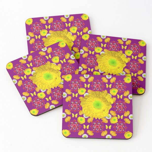 Item preview, YELLOW POPPIES, BUTTERFLIES, ORANGE POPPIES  PURPLE PATTERN ART  designed and sold by sharlesart.