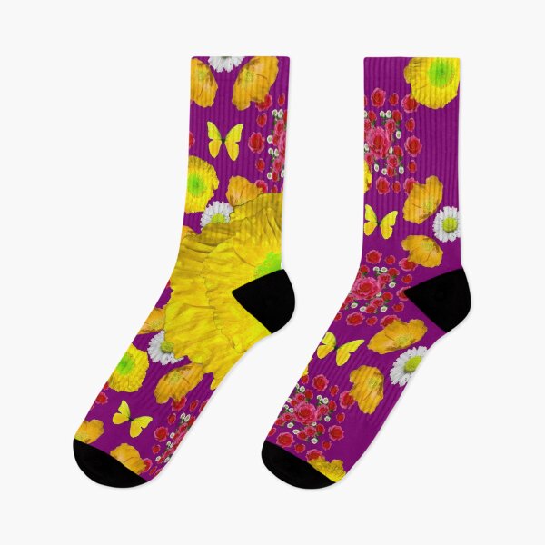 Item preview, YELLOW POPPIES, BUTTERFLIES, ORANGE POPPIES  PURPLE PATTERN ART  designed and sold by sharlesart.