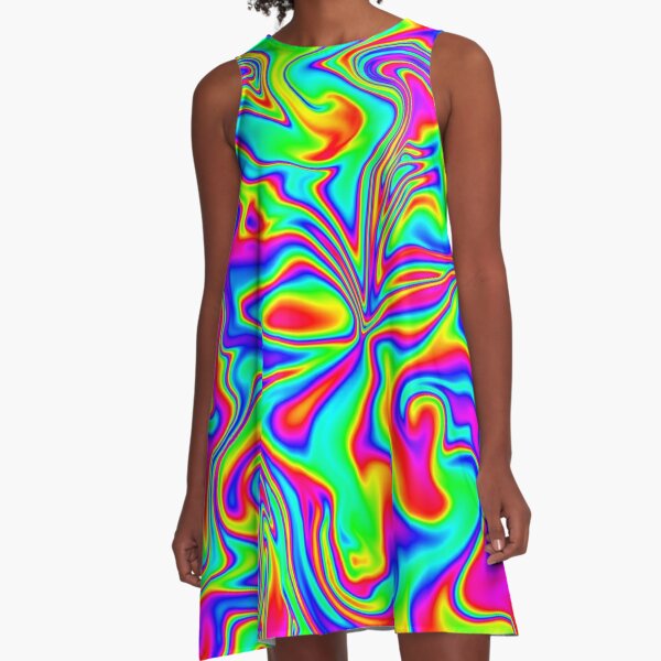 Psychedelic Rainbow Marbleized Pattern  A-Line Dress