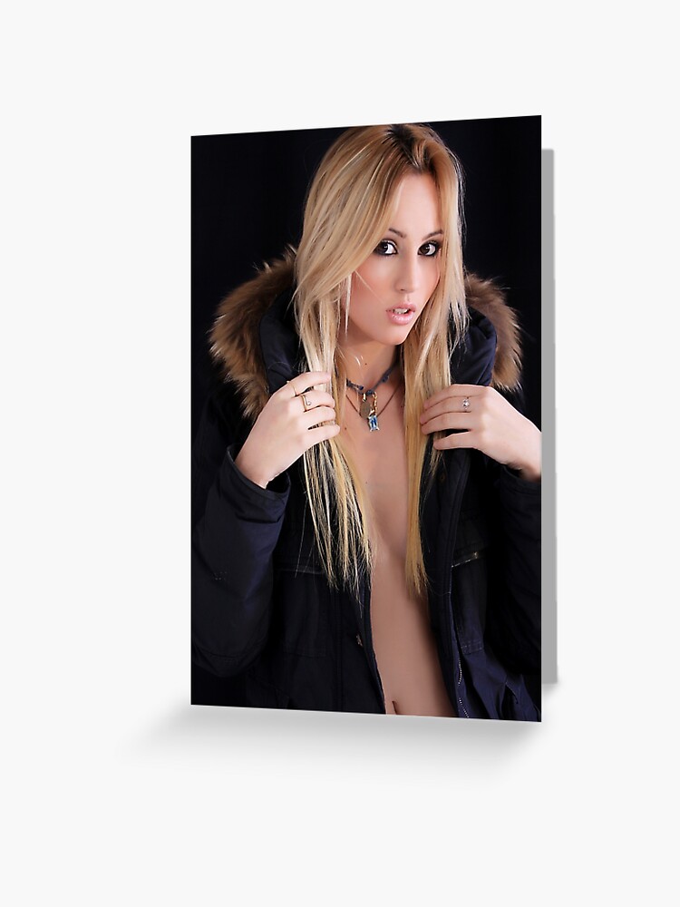 Photos - Model 7- Cute blonde girl with coat without bra - 1 - 1 - 1 - 1 -  1 - Design 1 - 1 - 1 - 1 - 1 - 1 Greeting Card by anonlalo