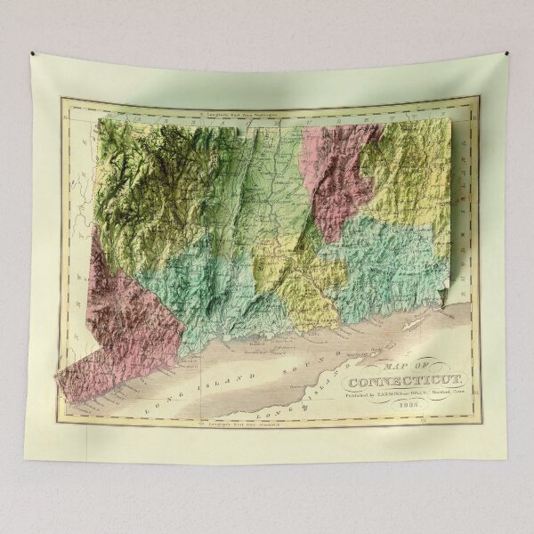 Item preview, 1835 Connecticut Relief Map digitally-rendered designed and sold by ThinkAboutMaps.