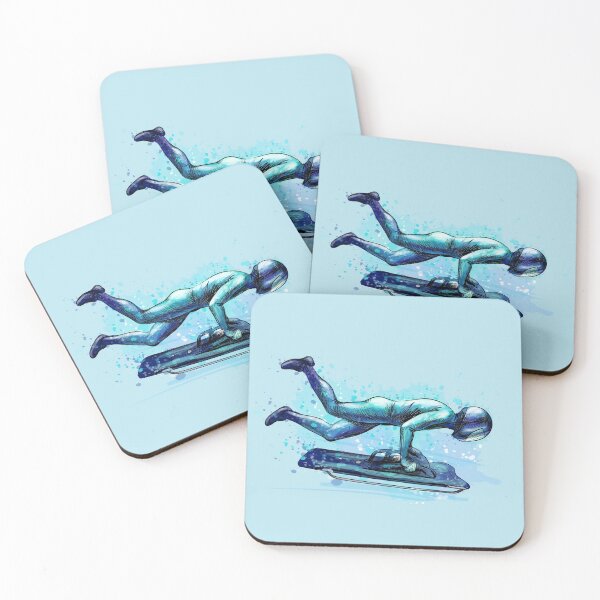Item preview, Descent Sleigh Illustration Watercolor Blue Athelete Winter Sport designed and sold by noirty.