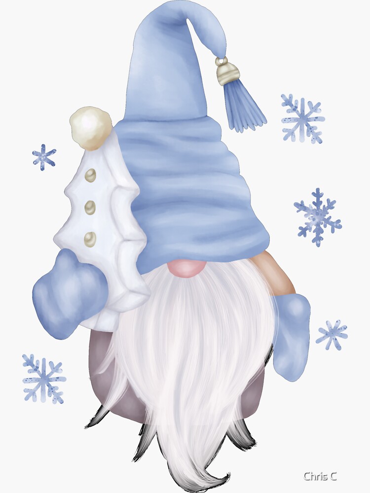 Gnome Christmas Little Cute Blue Snow Gnome Sticker for Sale by Chris C