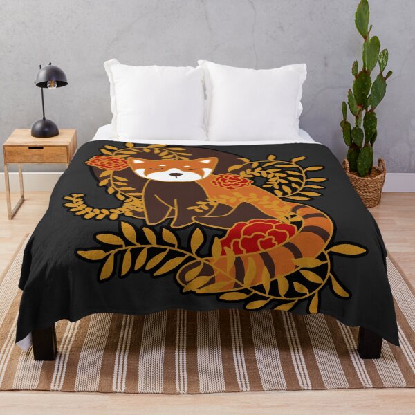 Item preview, Red Panda and Flowers (black/red) designed and sold by ninebats.