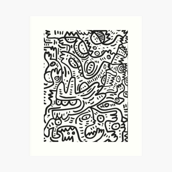 Aperçu de l'œuvre Street Art Graffiti Monsters en noir et blanc créée et vendue par signorino.