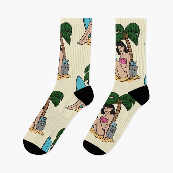 Item preview, Vintage Beach Pinup Girl in Bikini with Surfboard designed and sold by SLAG-Creative.