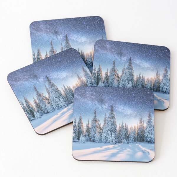 Item preview, Pine trees in the snow stars in sky designed and sold by ChestnutAlley.