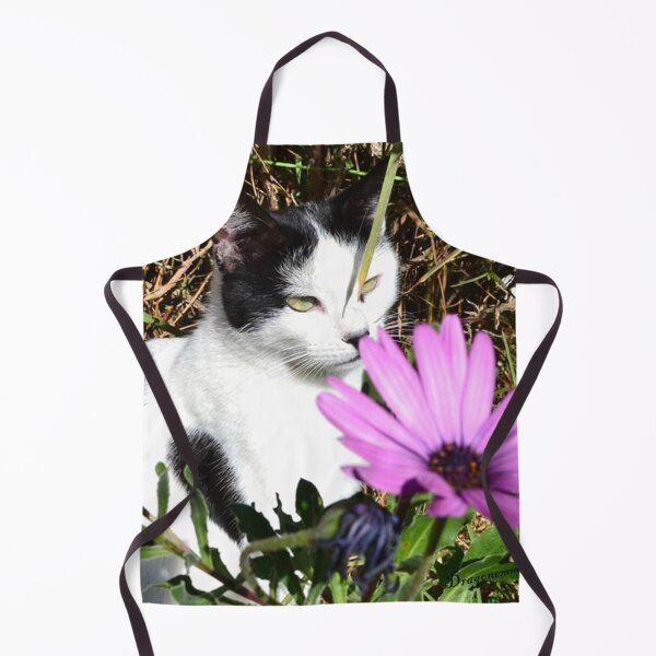Item preview, ESSIE FLEURIE 1 pussy cat black white daisies purple summer nature flowers animal photo designed and sold by dragonemma.