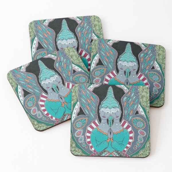 Item preview, THERE WERE NEVER SUCH A PAIR OF SISTERS - Jade and soft-green colour-way for cushions. designed and sold by Joanna Swan.