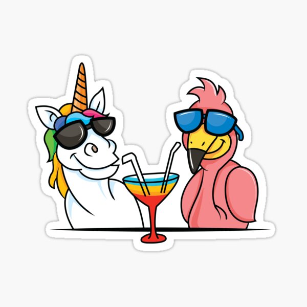 Unicorn and Flamingo sharing a cocktail Sticker