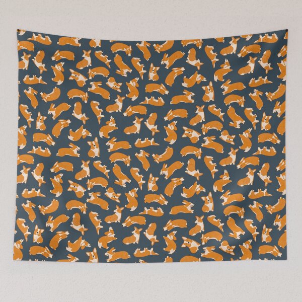 Item preview, Leaping Corgis in Navy designed and sold by natsmillie.