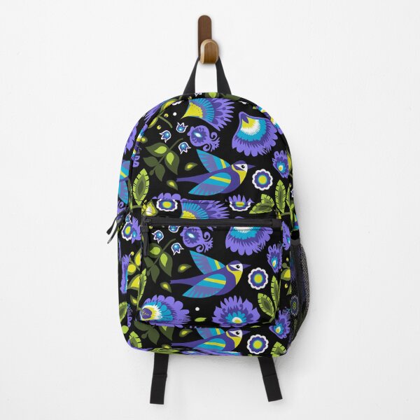 Item preview, Blue and green Folk Pattern with bird (black) designed and sold by FK-UK.
