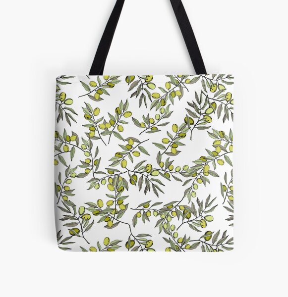 Green Olives With Leaves On A White Background All Over Print Tote Bag