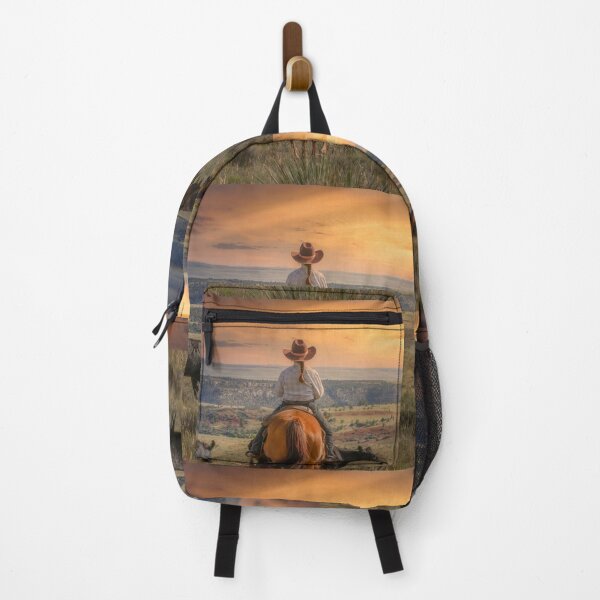 Item preview, Cowgirl at sunset on a ranch in Montana designed and sold by BerryvineImage.