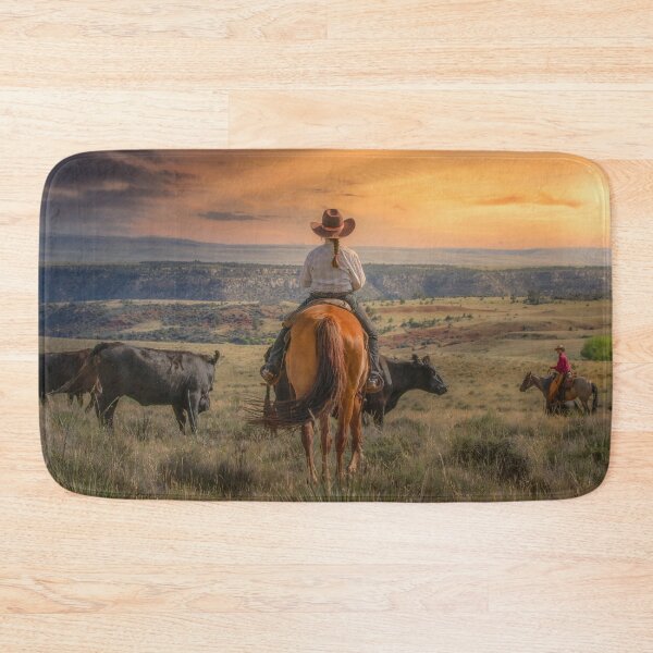 Item preview, Cowgirl at sunset on a ranch in Montana designed and sold by BerryvineImage.