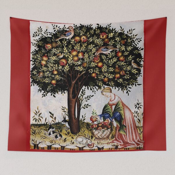 Item preview, POMEGRANATE TREE HARVEST, BIRDS AND HARES Medieval Miniature designed and sold by BulganLumini.