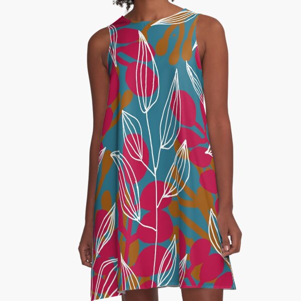 Print leaves red withe and gold A-Line Dress