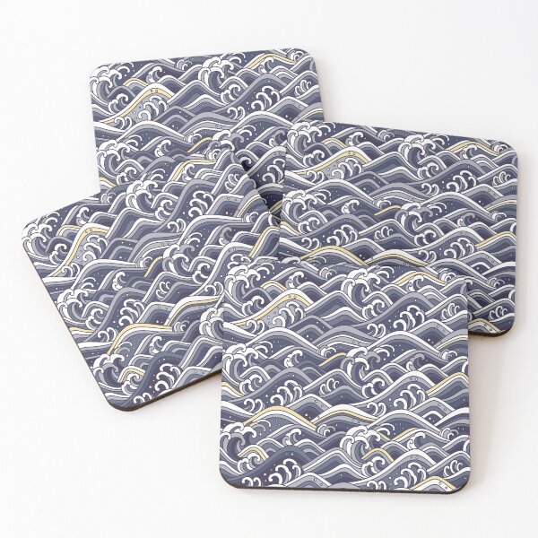 Item preview, Japanese Waves Blue, Gold and Grey designed and sold by Jenie Yolland.