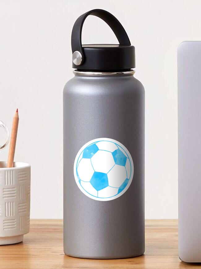 blue white soccer ball girl name jersey number stainless steel water bottle