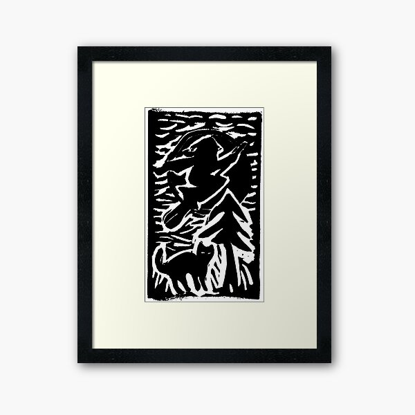 Witch with cat Framed Art Print