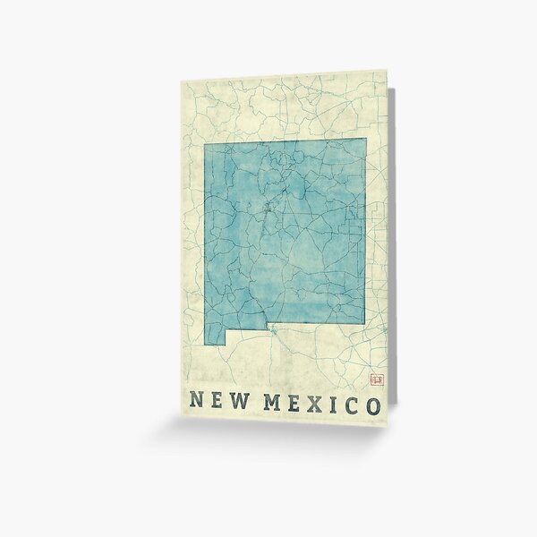 New Mexico State Map Blue Vintage Greeting Card