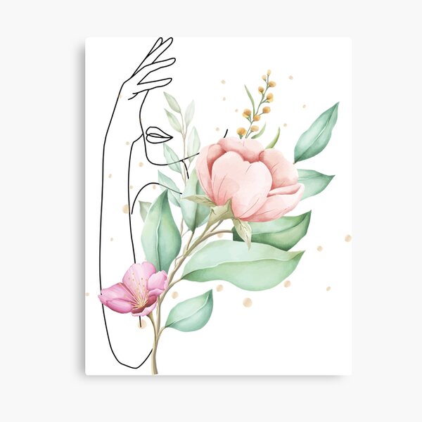 Feminine Flower Line Art Canvas Print