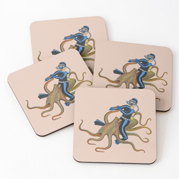 Item preview, Vintage Scuba Diving Diver Riding a Giant Octopus URM designed and sold by urmaddad.