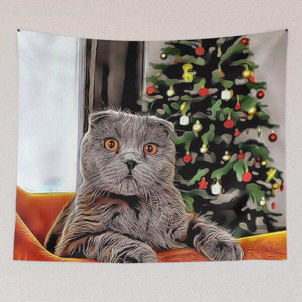 Item preview, Christmas Tree Gray Cat designed and sold by RitaMaye.