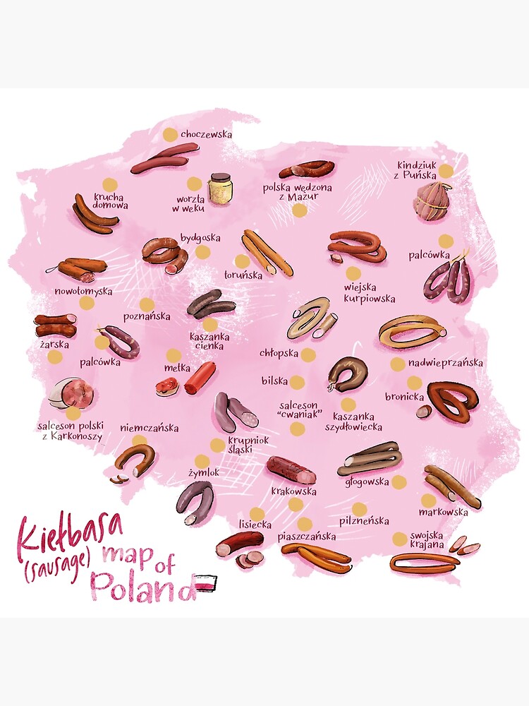 "Map of regional Polish kielbasa sausages" Art Print for Sale by