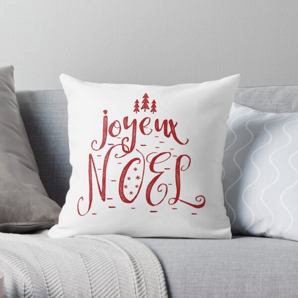 Joyeux Noel - Vintage Christmas Red Pine Trees & Text Throw Pillow