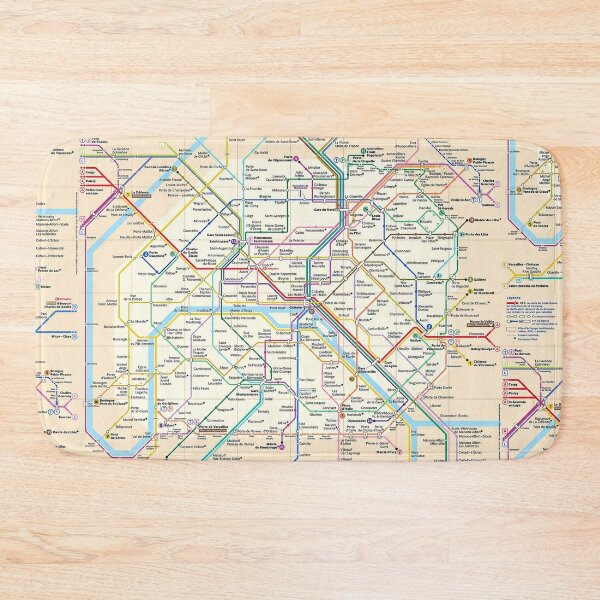 Paris City Metro Map, France Bath Mat