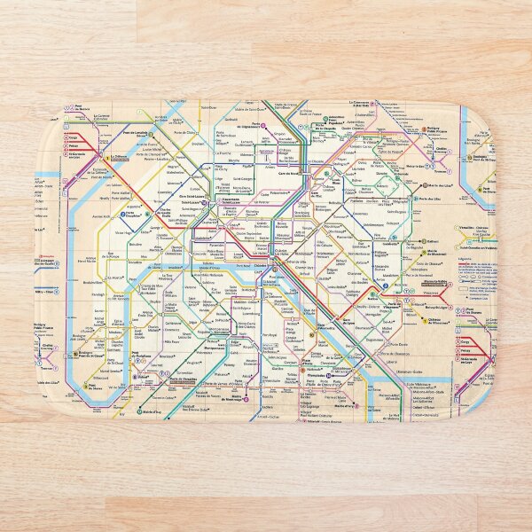 Paris City Metro Map, France Bath Mat