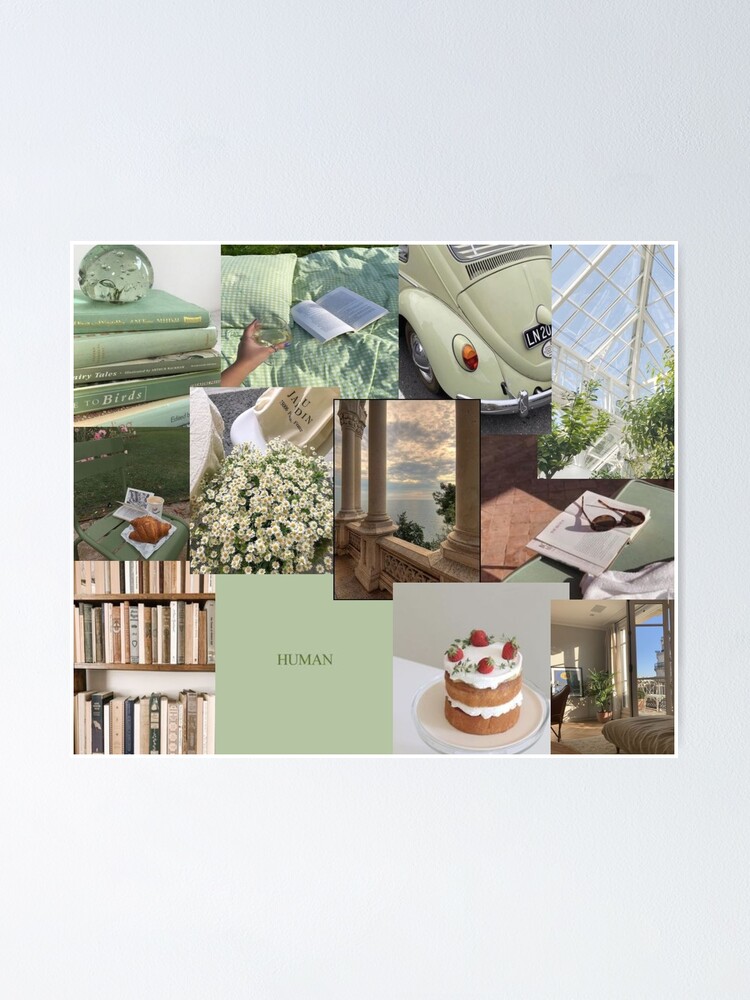 Green Mint Aesthetic Collage Moodboard Poster By Mysticks04 Redbubble
