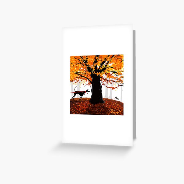 The Autumn Oak, The Hound, and The Squirrel Greeting Card