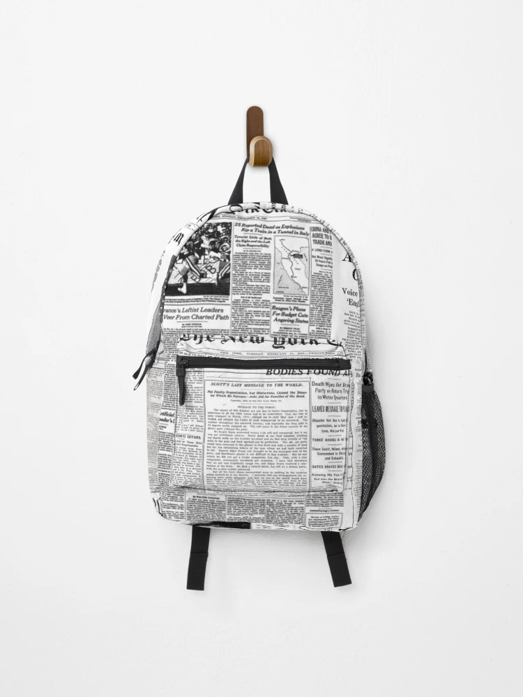 White Black & Red Printed Newspaper-Style Backpack Bag Amazon.com: GOODOLD Vintage Newspaper Texture Backpack  main image 3