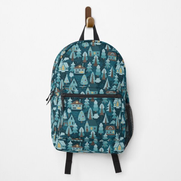 Item preview, Winter background of different trees and village houses designed and sold by Yuka-Krable.