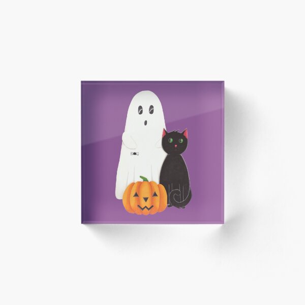 Cute Ghost, Pumpkin and Black Cat Trio Acrylic Block