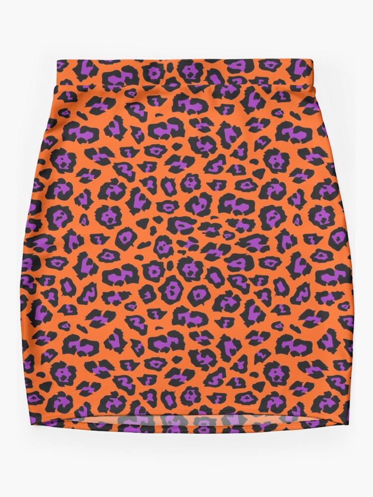 Orange Purple Leopard Print Mini Skirt