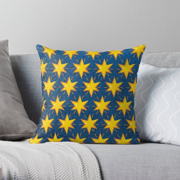 Gold stars drawings on blue sky Throw Pillow