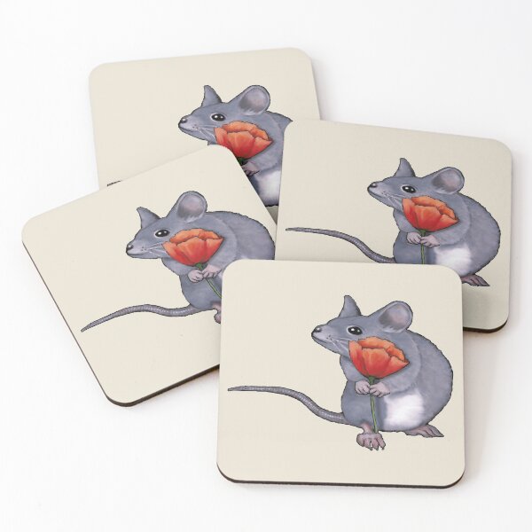 Item preview, Cute Mouse Holding A Big Red Poppy Flower Illustration designed and sold by JoyfulWhimsy.
